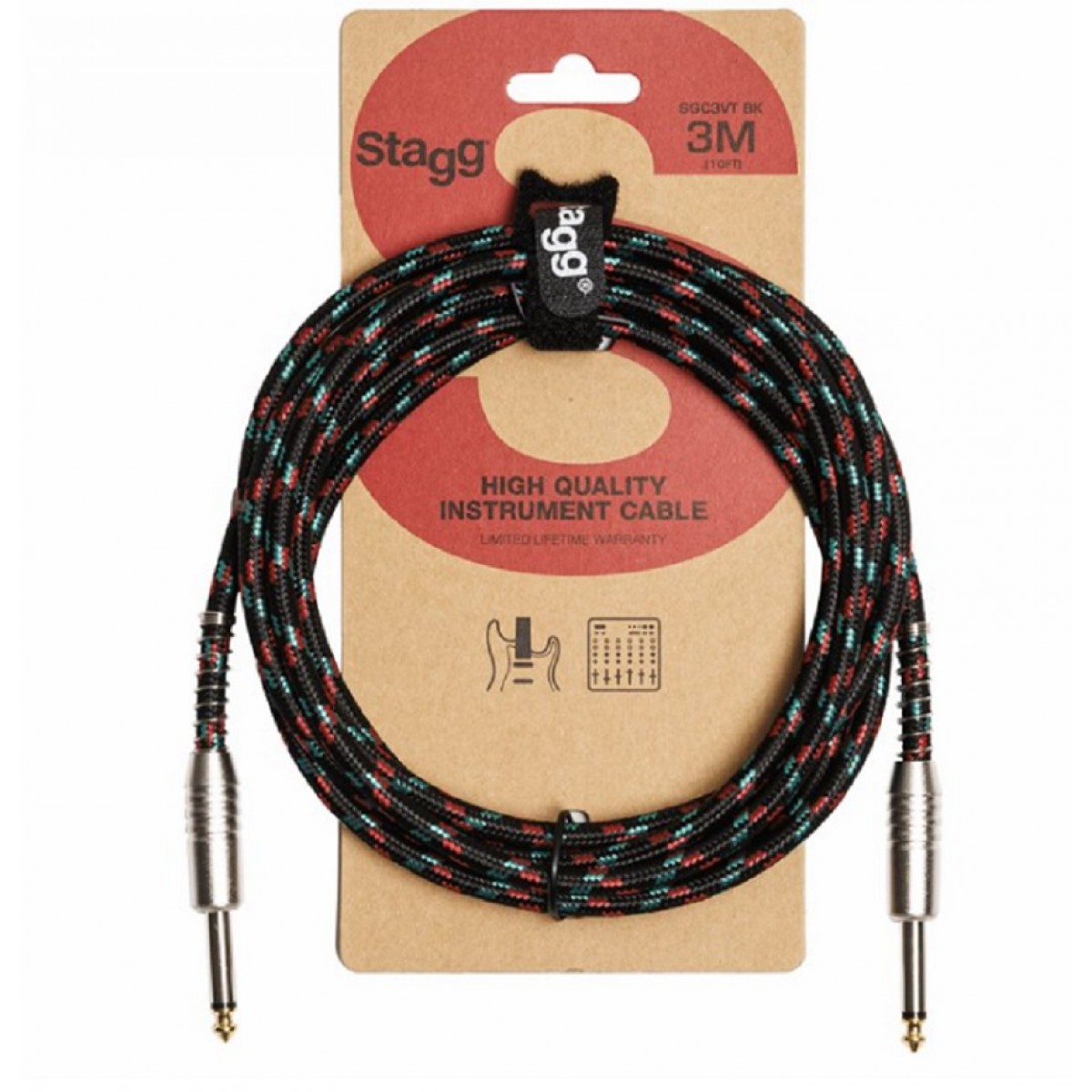 Ģitāras Instrumentu vads jack-jack 3m SGC3VT BK Stagg kabelis