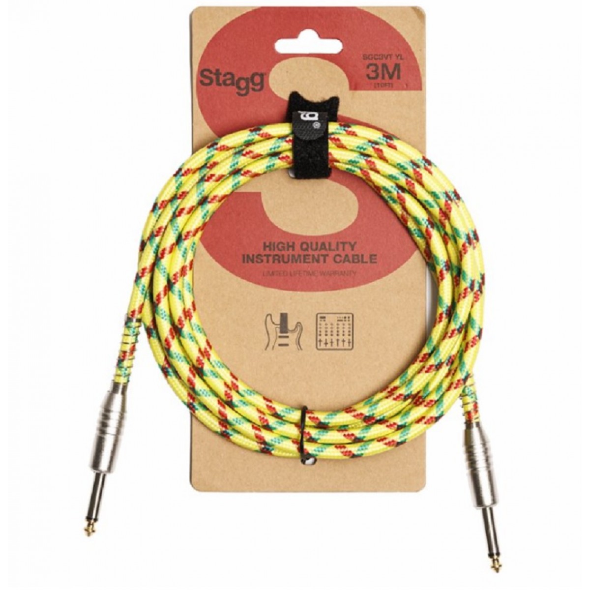 Ģitāras Instrumentu vads jack-jack 3m SGC3VT YW Stagg kabelis