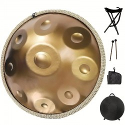 Tērauda Handpan Bungas 56cm (22"), 9 Notis, D-moll Tone ar vālītēm, somu un statīvu