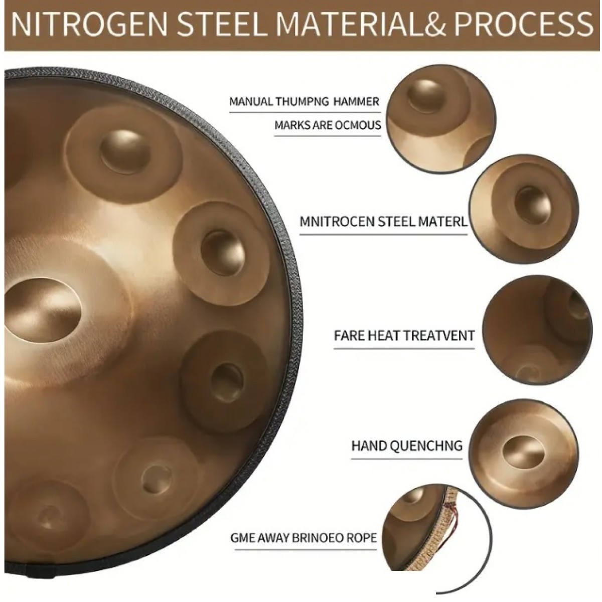 Tērauda Handpan Bungas 56cm (22"), 9 Notis, D-moll Tone ar vālītēm, somu un statīvu