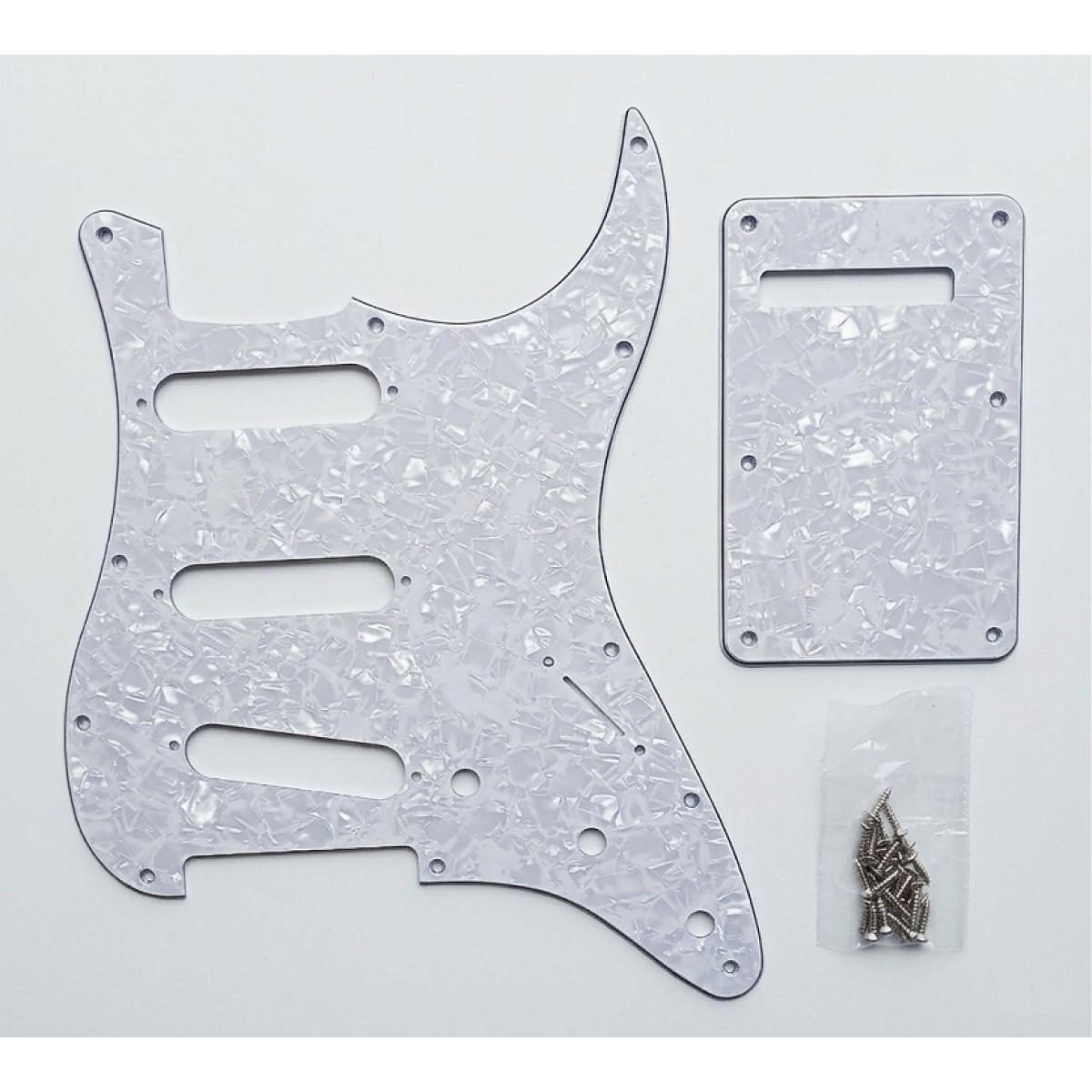 Dekoratīvais aizsargelements ģitārai, guitar pickguard plate cover SP-PKEL-STWHP Stratocaster modelis white pearl, 3 slāņu