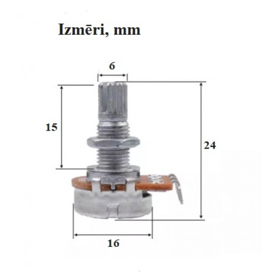 Ģitāras potenciometrs logaritmisks H20 VOLUME 16-15SL-B250K