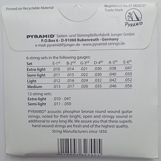 Akustiskās ģitāras stīgas Pyramid 12-52 PH (Vācija)