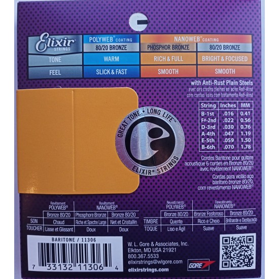 Strings set 11002 Elixir Nanoweb 10-47 Bronza 80/20 (ASV) for acoustic guitar 