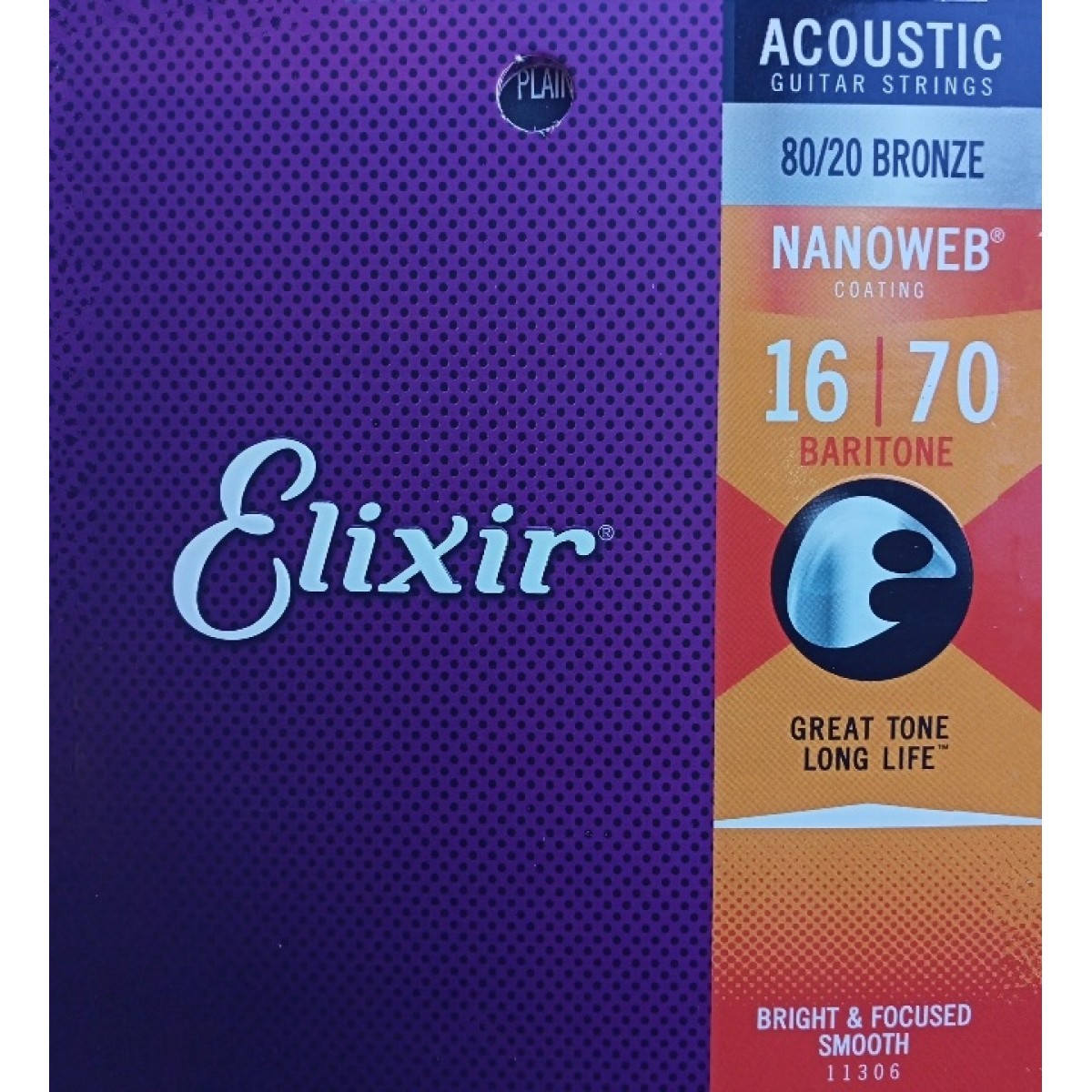Akustiskās bariton ģitāras stīgas 11306 Elixir 16-70 Bronze 80/20 (ASV)