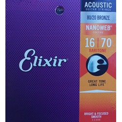 Akustiskās bariton ģitāras stīgas 11306 Elixir 16-70 Bronze 80/20 (ASV)