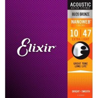 Stīgas 11002 Elixir Nanoweb 10-47 Bronza 80/20 (ASV) akustiskajai ģitārai