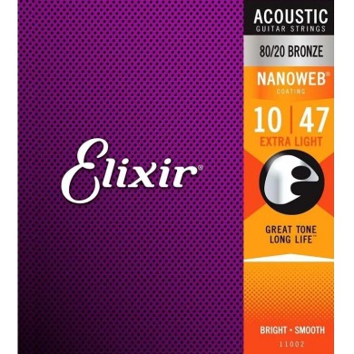 Strings set 11002 Elixir Nanoweb 10-47 Bronza 80/20 (ASV) for acoustic guitar 