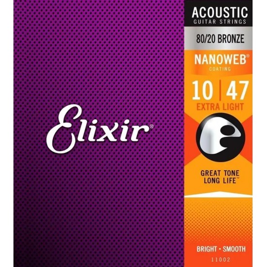 Strings set 11002 Elixir Nanoweb 10-47 Bronza 80/20 (ASV) for acoustic guitar 