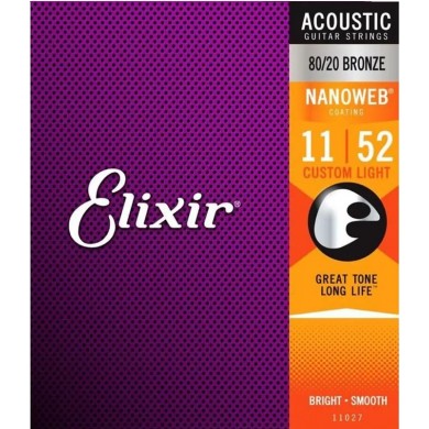 Strings set 11027 Elixir Nanoweb 11-52 Bronza 80/20 (ASV) for acoustic guitar 
