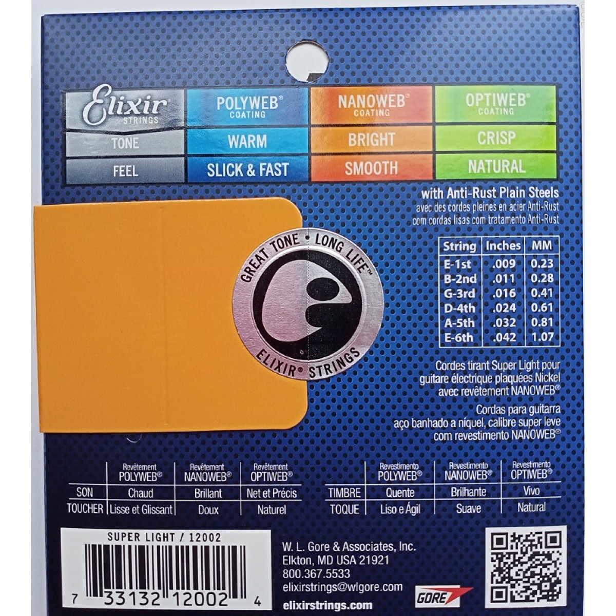 Elektriskās ģitāras stīgas 12002 Elixir 09-42 Nanoweb (ASV)