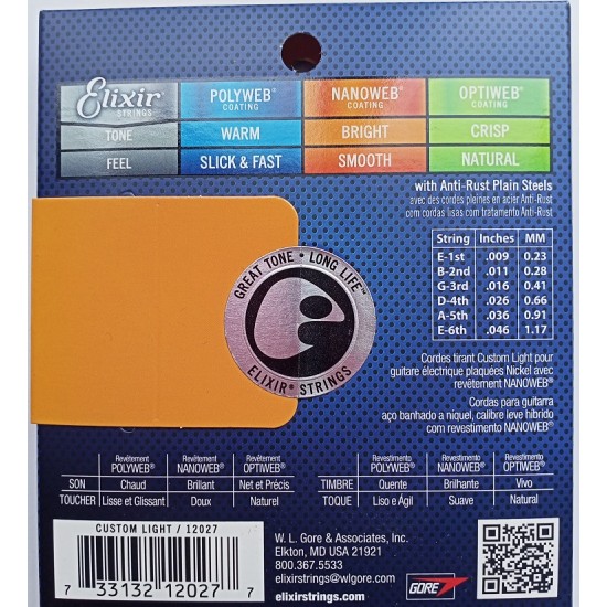Set of strings for electric guitar 12027 Elixir 09-46 Nanoweb (ASV)