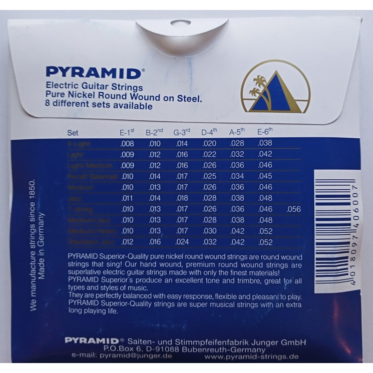 Elektriskās ģitāras stīgas Jazz Pyramid 10-52 Nickel round (Vācija)