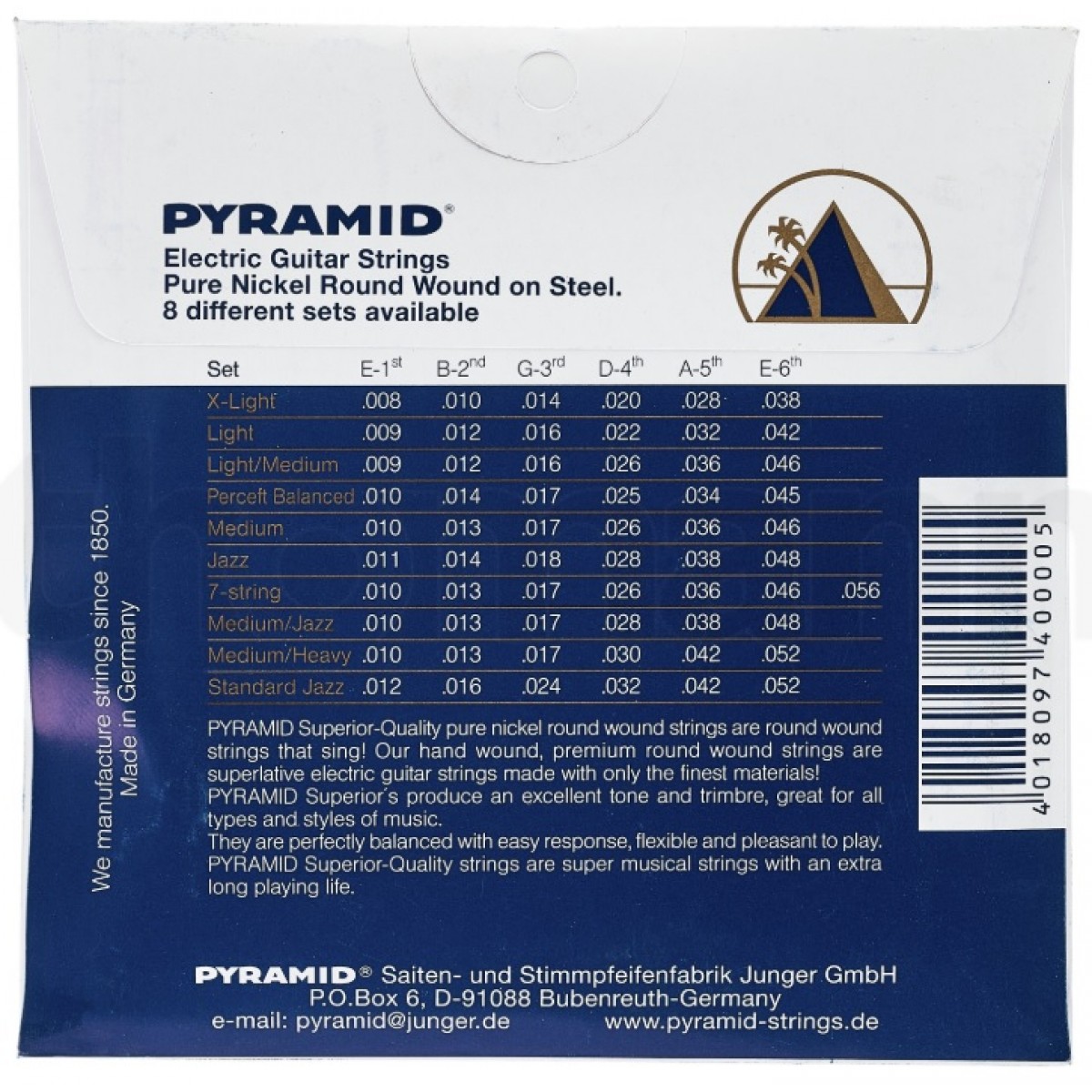 Elektriskās ģitāras stīgas Pyramid 08-38 Nickel round (Vācija)
