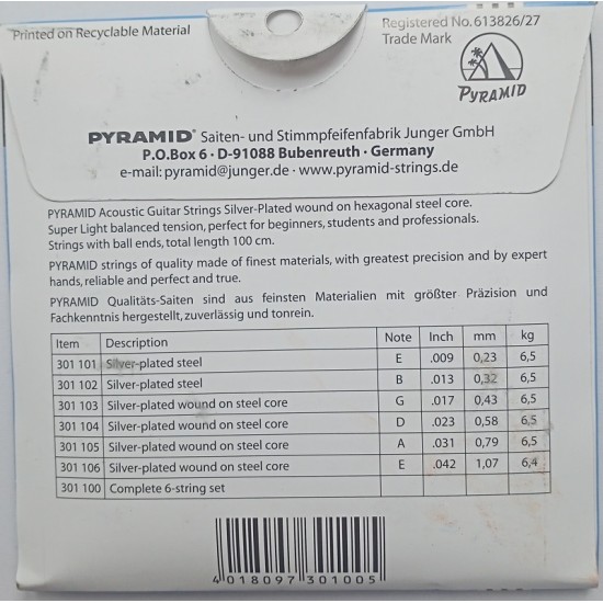 Set of strings for acoustic guitarPyramid 09-42 Silver