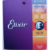 Akustiskās ģitāras stīgas 16002 Elixir 10-47 Phosphor Bronze (ASV)