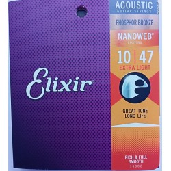 Akustiskās ģitāras stīgas 16002 Elixir 10-47 Phosphor Bronze (ASV)