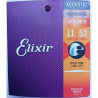 Akustiskās ģitāras stīgas 16027 Elixir 11-52 Phosphor Bronze (ASV)
