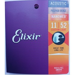 Akustiskās ģitāras stīgas 16027 Elixir 11-52 Phosphor Bronze (ASV)