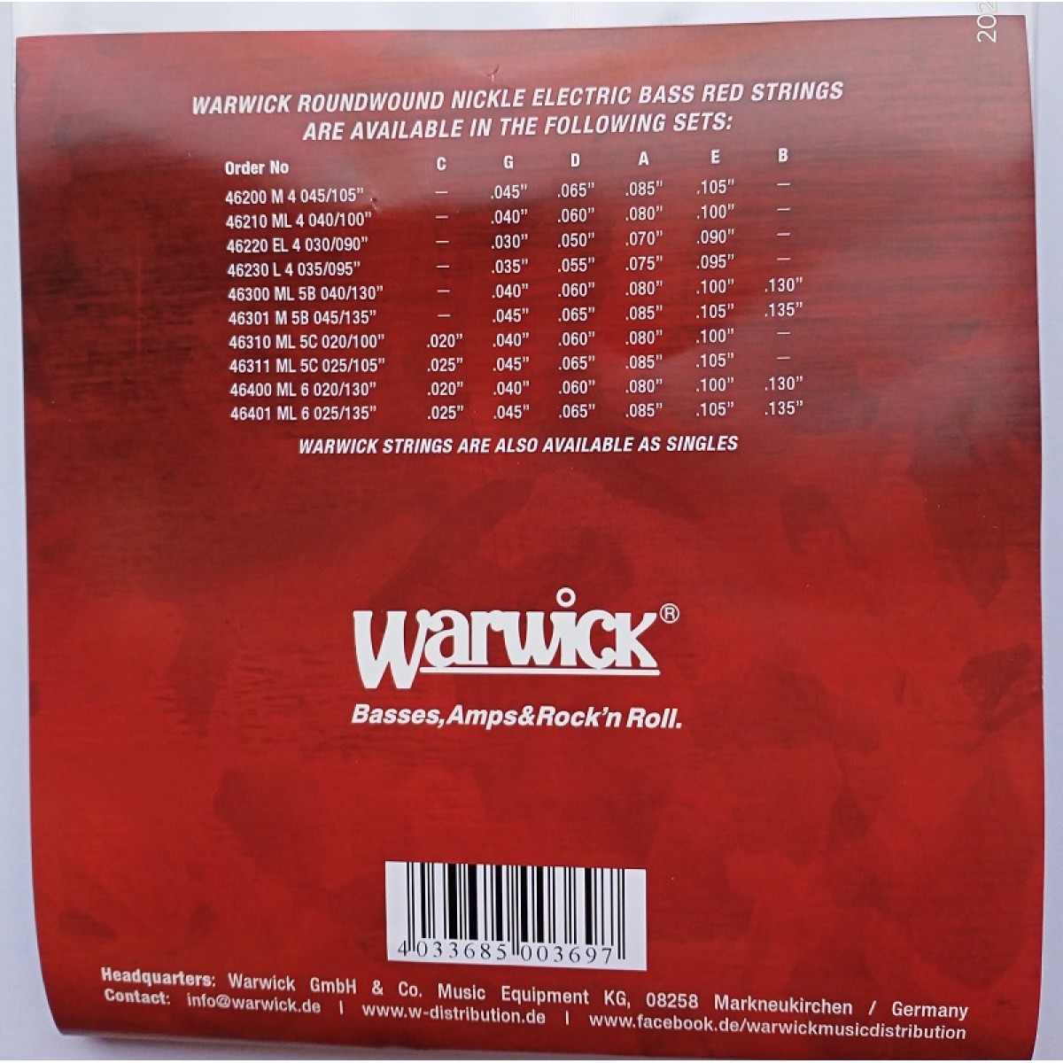 Bass ģitāras stīgas ML4 Warwick 40-100 nickel roundwound