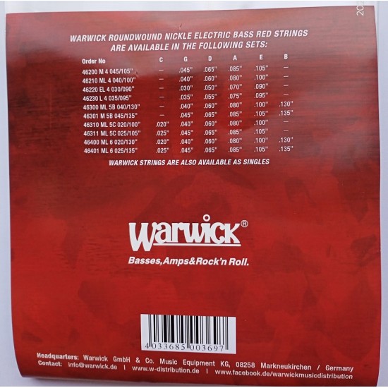 Set of strings for bass guitar ML4 Warwick 40-100 nickel roundwound