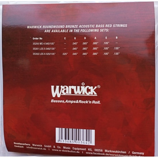 Set of strings for acoustic bass guitar MS4 Warwick 45-105 bronza roundwound
