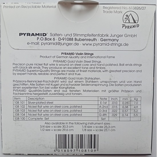 Set of violin strings Pyramid Gold (Vācija)