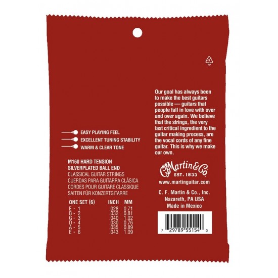 Set of strings for classical guitar Martin M160 Hard Tension 