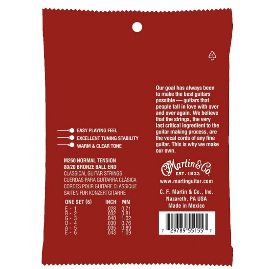 Set of strings for classical guitar Martin M260 Normal Tension 