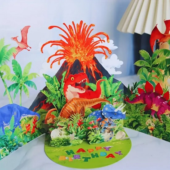 Postcard with 3D effect birthday greetings Dinosaurs