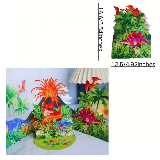 Postcard with 3D effect birthday greetings Dinosaurs