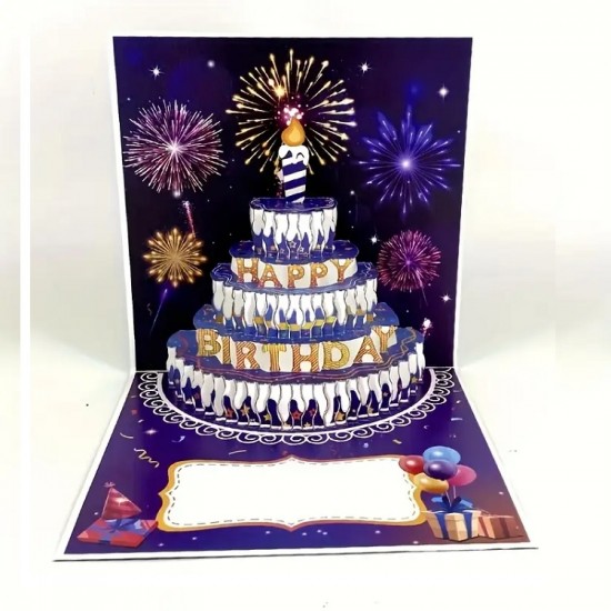 Postcard with 3D effect birthday greetings Cake 1