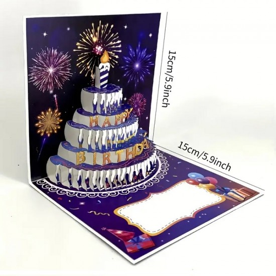 Postcard with 3D effect birthday greetings Cake 1