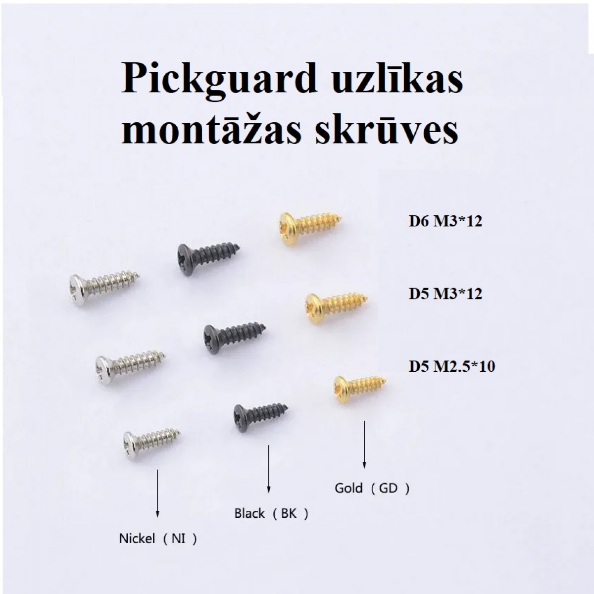 Pickguard uzlīkas montāžas skrūve M3x12 NI diametrs 5 mm Pickguard Screw