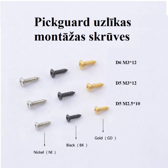 Electric guitar pickquard screw M3x12 BK diameter 5 mm