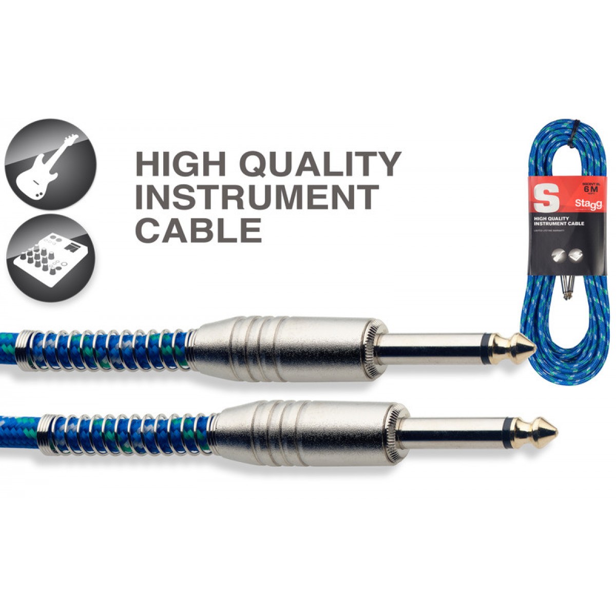 Ģitāras Instrumentu vads jack-jack 6m SGC6VT BL Stagg kabelis