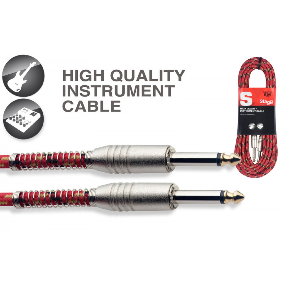 Ģitāras Instrumentu vads jack-jack 6m SGC6VT RD Stagg kabelis