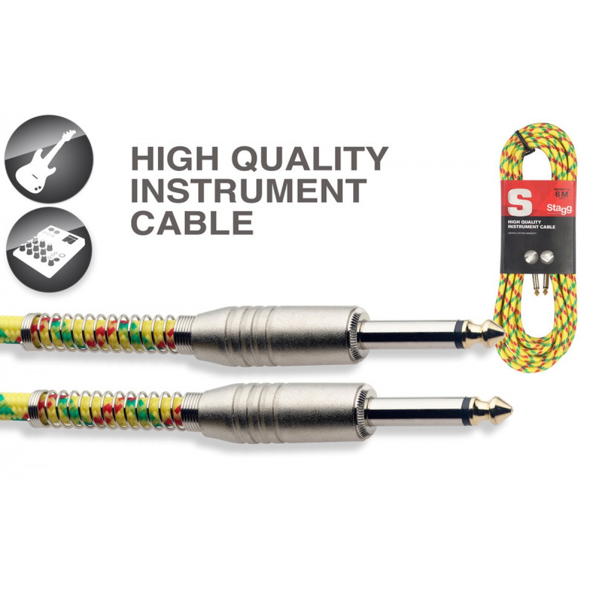 Ģitāras Instrumentu vads jack-jack 6m SGC6VT YL Stagg kabelis