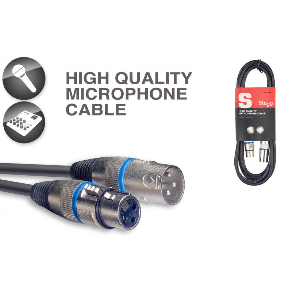 Mikrofona kabelis, XLR / XLR, 10 m, Stagg SMC10 BL