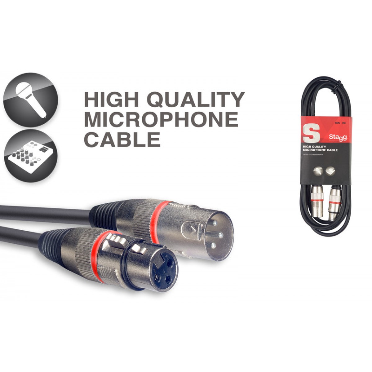 Mikrofona vads XLR / XLR, 10 m, Stagg SMC10 RD