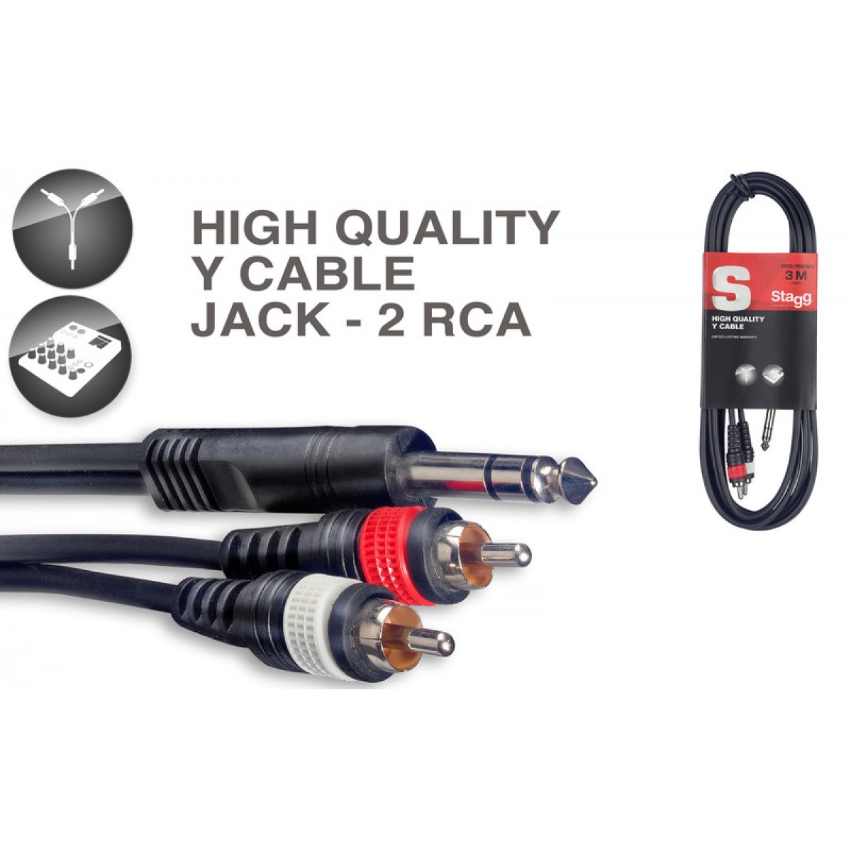 Y-Kabelis 3m stereo jack/m - 2x RCA/m Stagg SYC3/PS2CM E