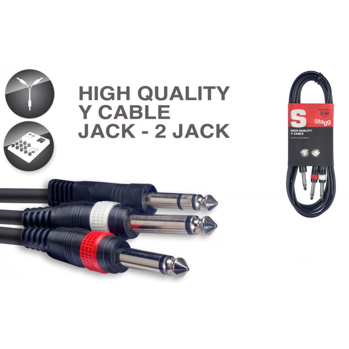 Y Vads Jack / Jack, 3 m, Stagg SYC3/PS2P E