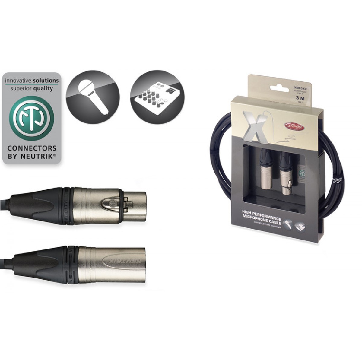 Profesionālais mikrofona kabelis XLR/XLR, 3 m, Stagg XMC3XX