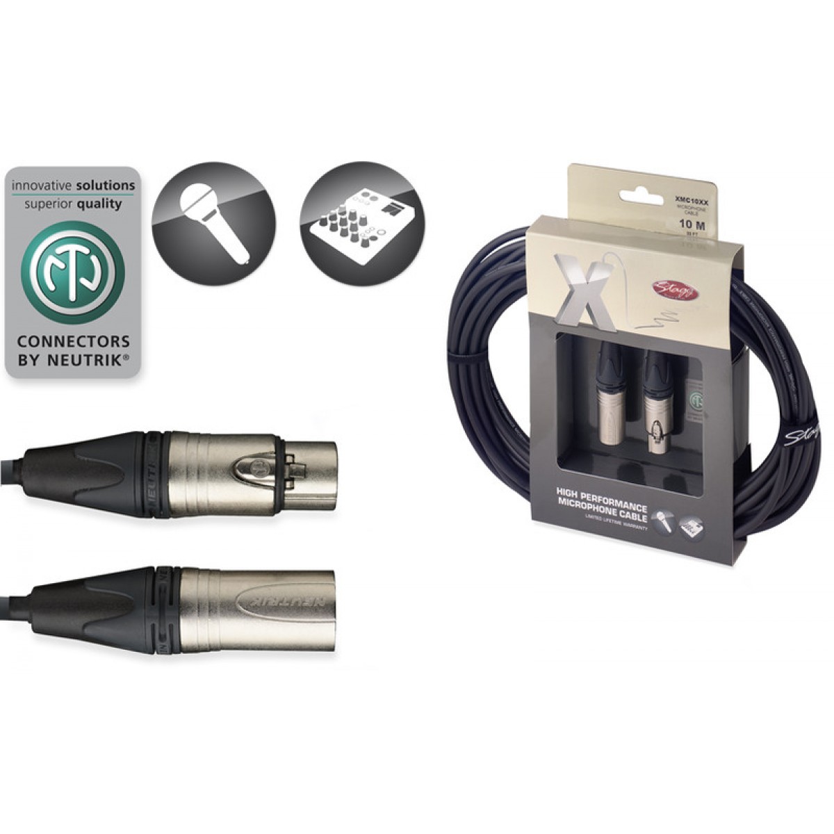 Profesionālais mikrofona kabelis XLR/XLR, 10 m, Stagg XMC10XX