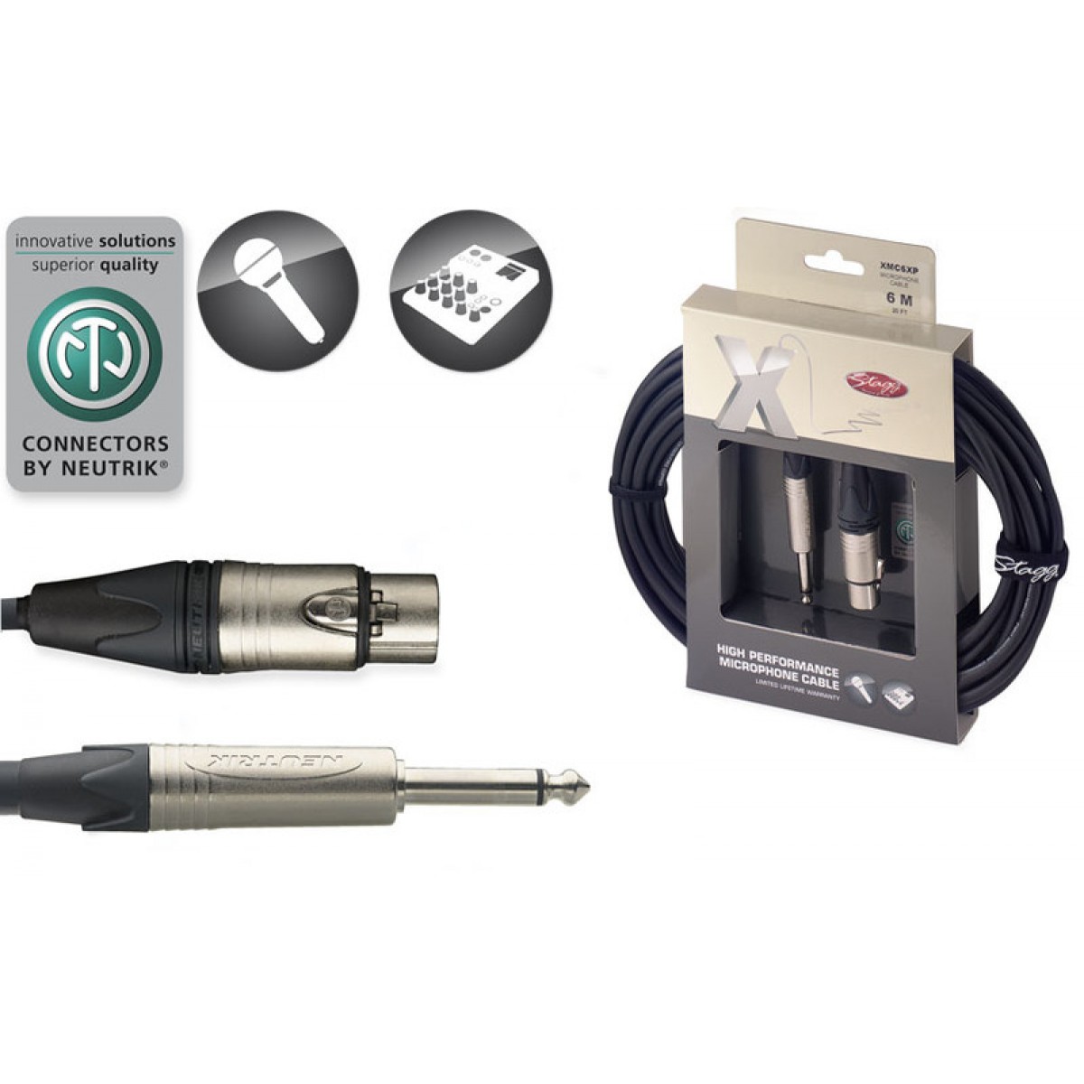 Mikrofona vads XMC6XP 6m NEUTRIK connectors Stagg jack/m - XLR/f