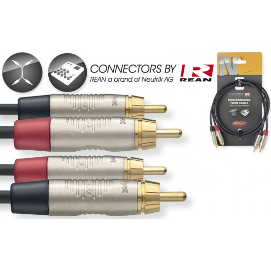Twin cable  REAN  RCA/RCA, 1 m , Stagg NTC1CR