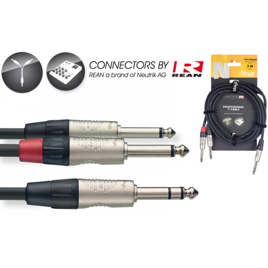 Y cable REAN Jack /2x Jack stereo, 3 m, Stagg NYC3/PS2PR