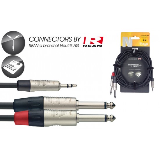 Y-Cable mini stereo jack/m - 2x jack/m, 3m Stagg NYC3/MPS2PR