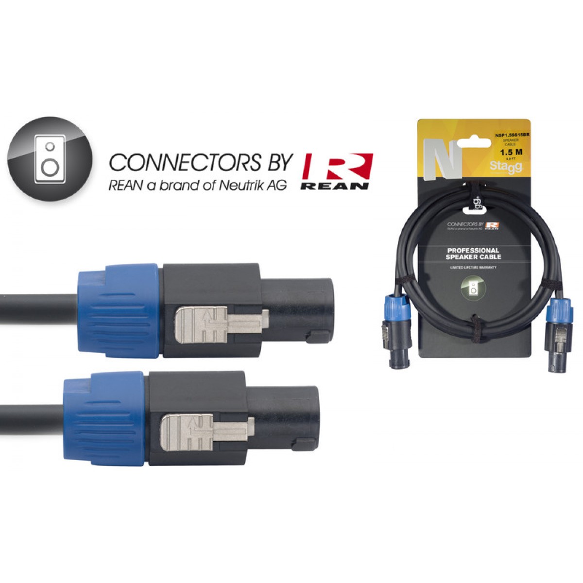 Skandu speakon vads 1.5m, 2x1.5mm2 REAN SPK/SPK, Stagg NSP1,5SS15BR