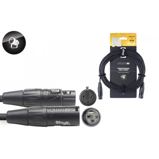 DMX kabelis, XLR/m-XLR/f (3 pins), 10 m (33"), NDX10R-3 N sērija Stagg REAN connectors
